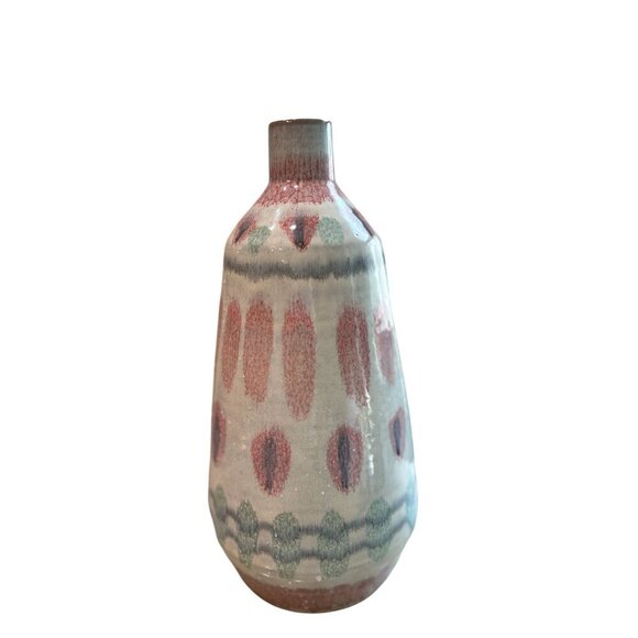 Set Of 2 Ceramic Vases With Handpainted Floral & Abstract Patterns In Pastel Pin - Picture 8 of 16
